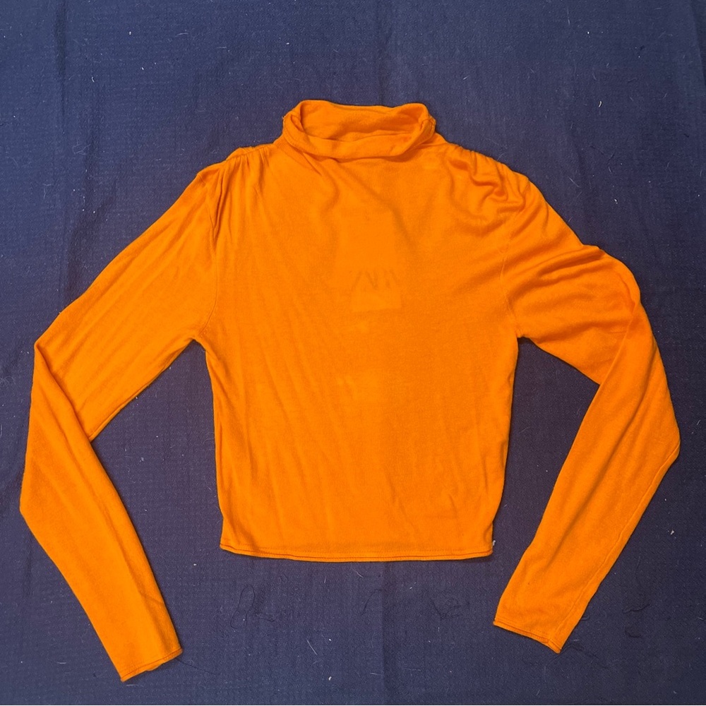 Zara 9598/012/615 Women Orange Mock  Neck LS Viscose/Nylon/Linen Pullover  Top M